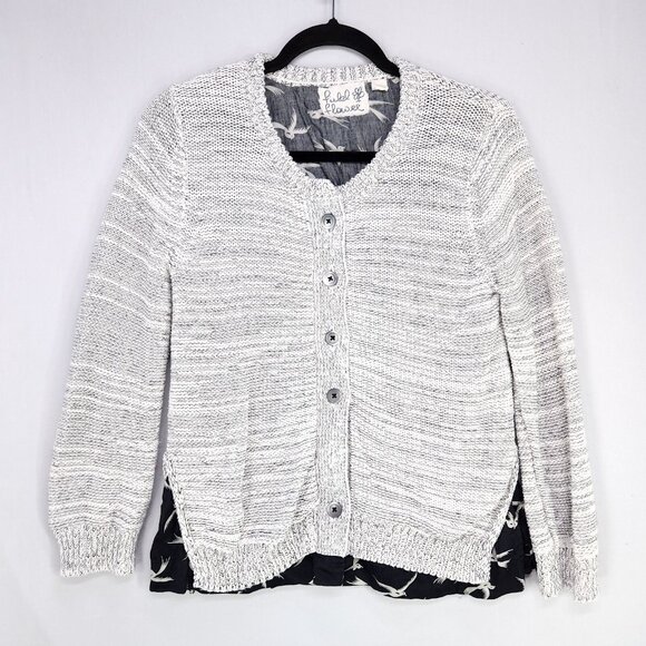 Anthropologie Field Flower Cardigan Sweater Size Large Button UP Double Hem Gray - Picture 1 of 13